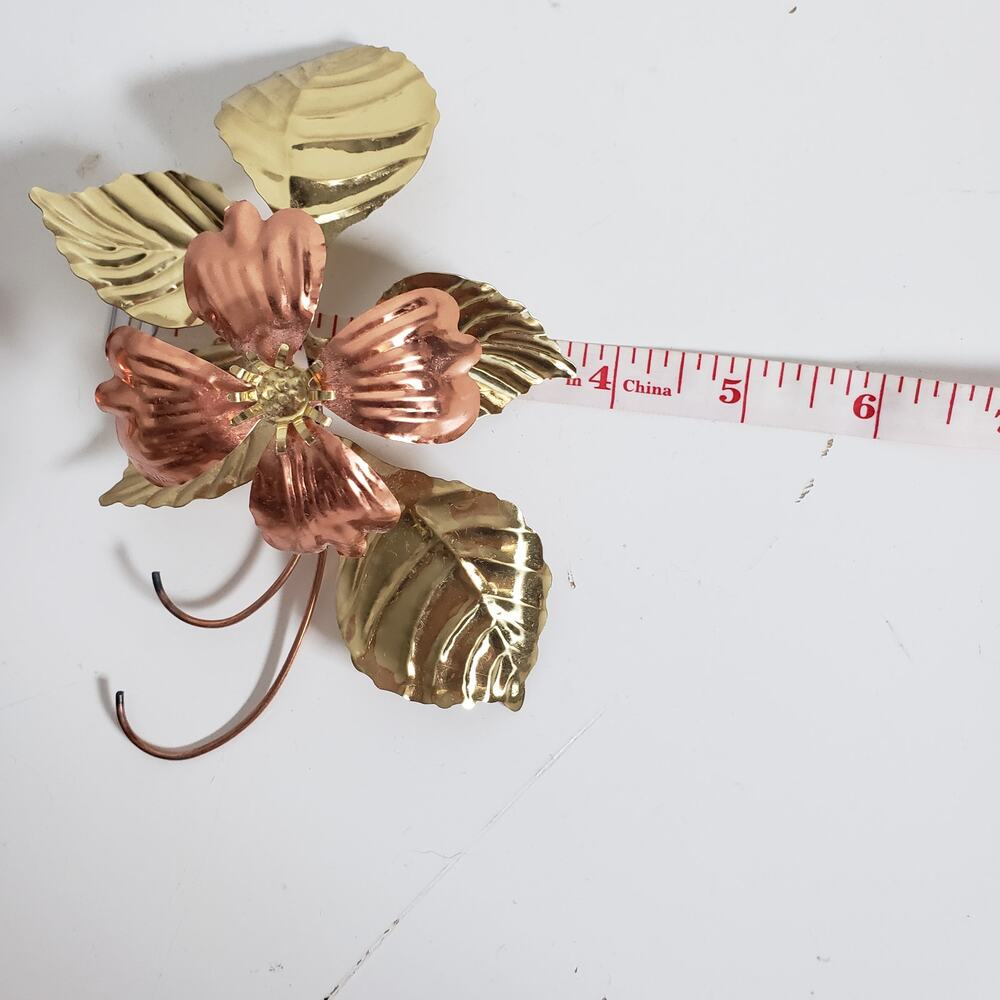 Vintage Metal Floral Wall Decor Brass & Copper‎ Dogwood Flower Leaf MCM Set Of 4 - Picture 10 of 11